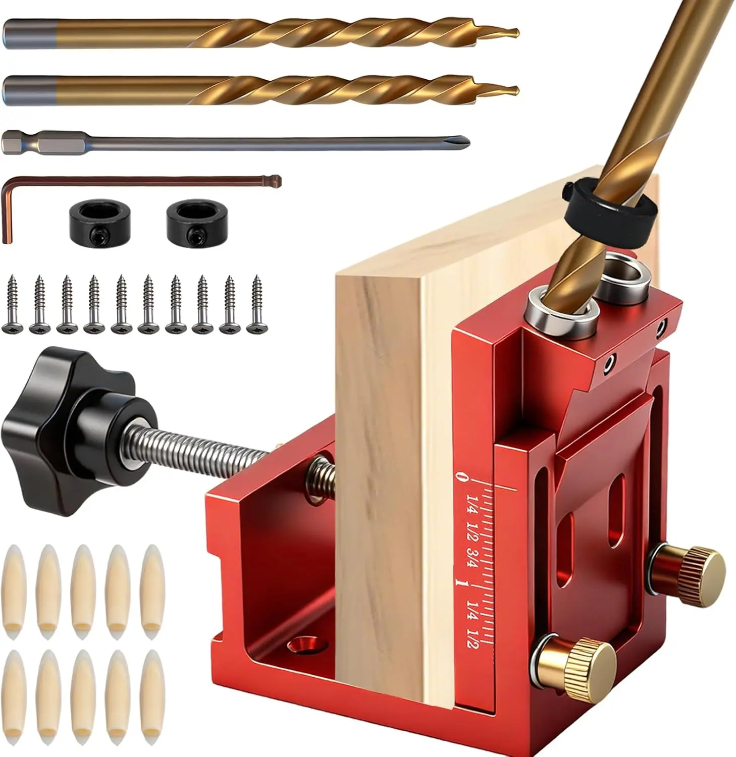 Pocket Hole Jig Kit, Adjustable Aluminum Pocket Hole System, Portable Screw Jig Set Guides Joint Carpentry Locator Woodworking