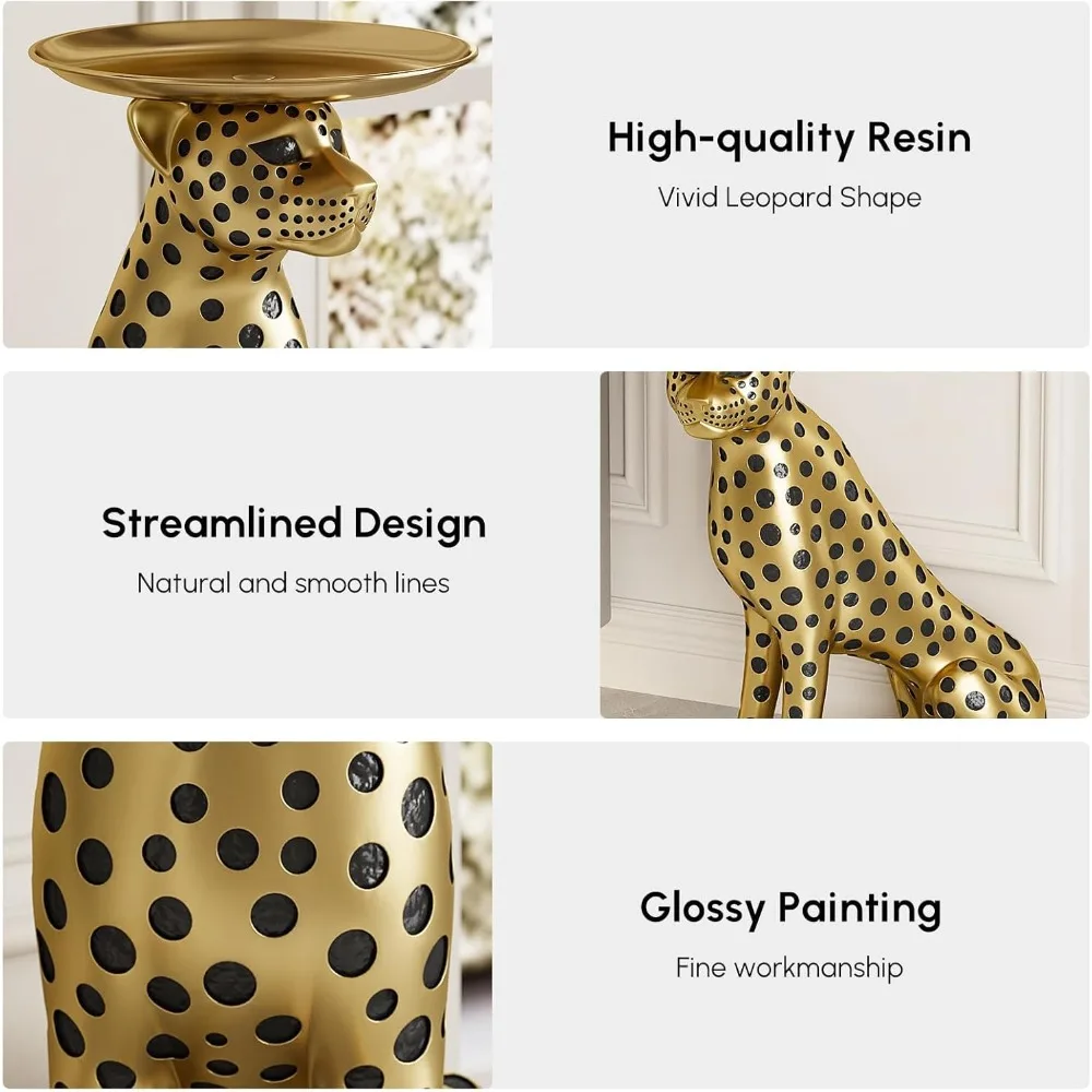 طاولة جانبية على شكل حيوان مع صينية علوية - تمثال الفهد الذهبي، تمثال النمر، ديكور فني للطاولة للمنزل والهدايا #2
