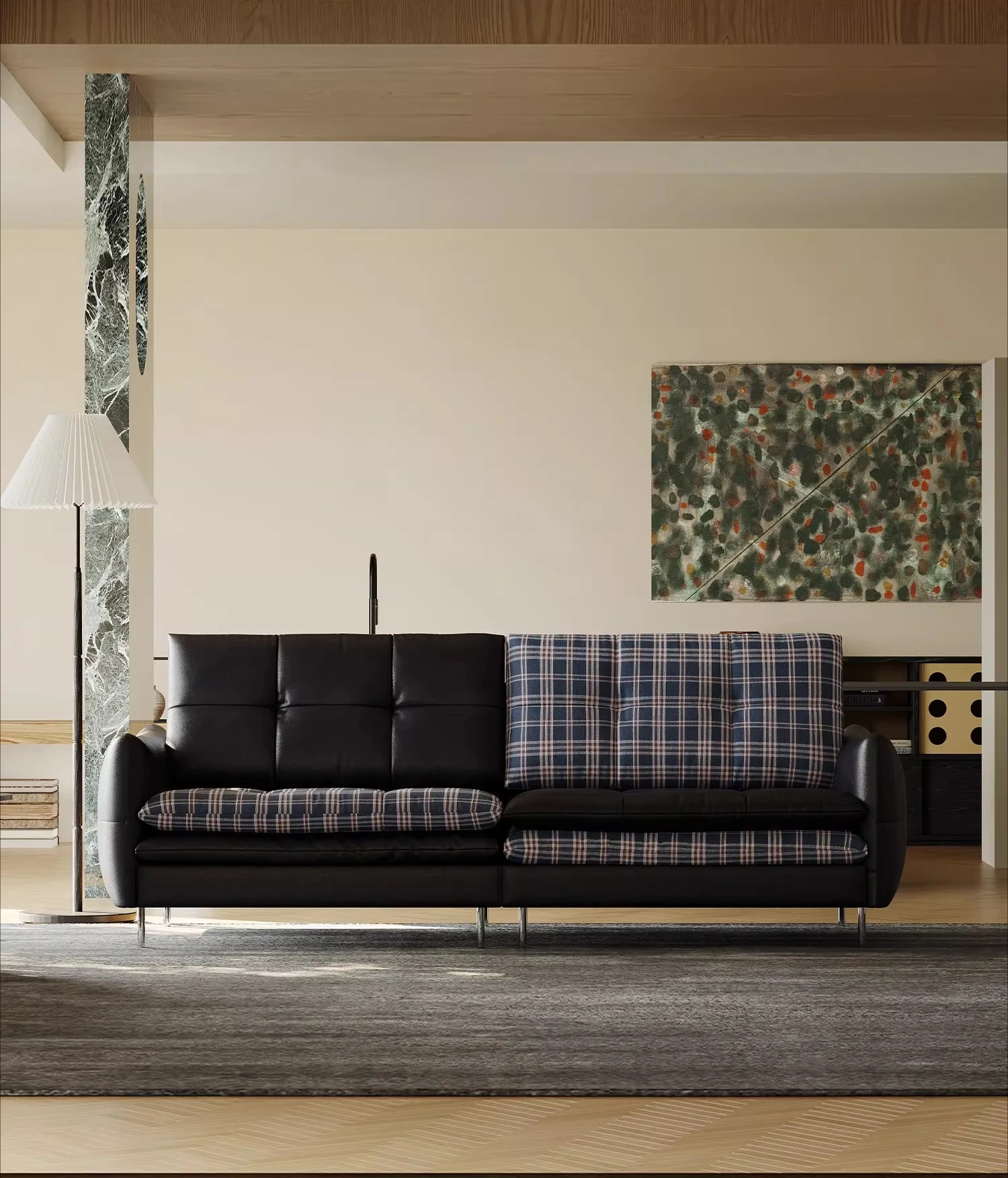 Retro leather art sofa burger living room high-end designer minimalist first layer cowhide straight row sofa new