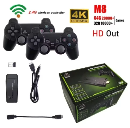 Video Game Sticks M8 Console 2.4G Dual Wireless Controller Game Stick 4K 20000 games 64GB Retro game For Dropshiopping Xmas Gift