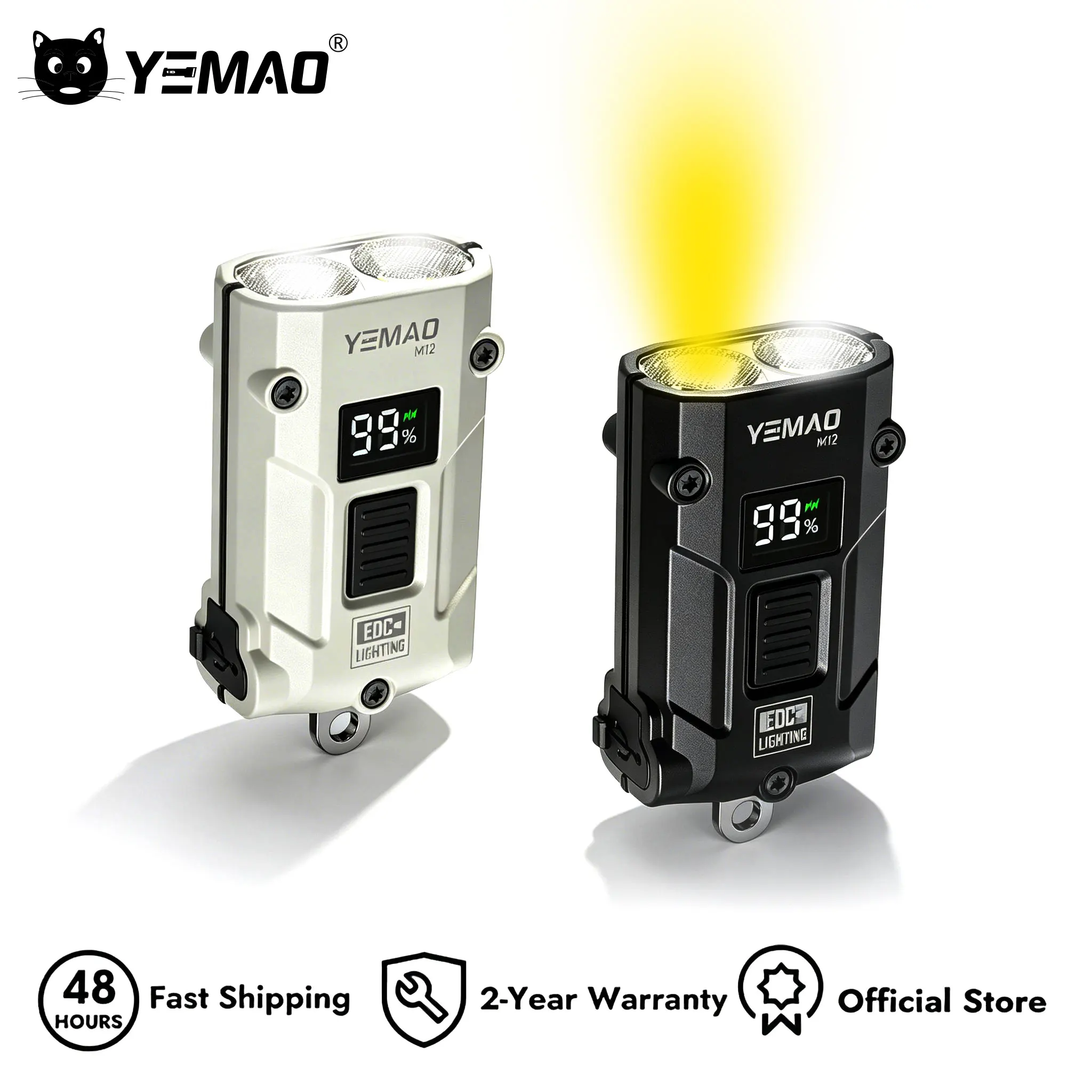 

YEMAO M12 Pocket Flashlight 300 Lumens USB-C Magnetic Charging Aluminum EDC Keychain Light with Power Display