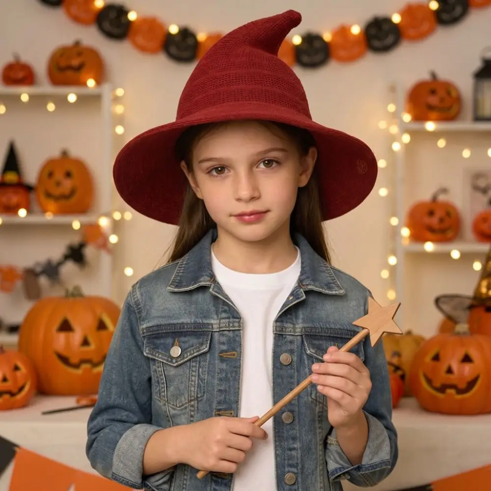 Modern Witchy Costume Accessory Soft Children's Witch Hat Breathable Yarn Cotton Halloween Hat Solid Color Magic Hat Children