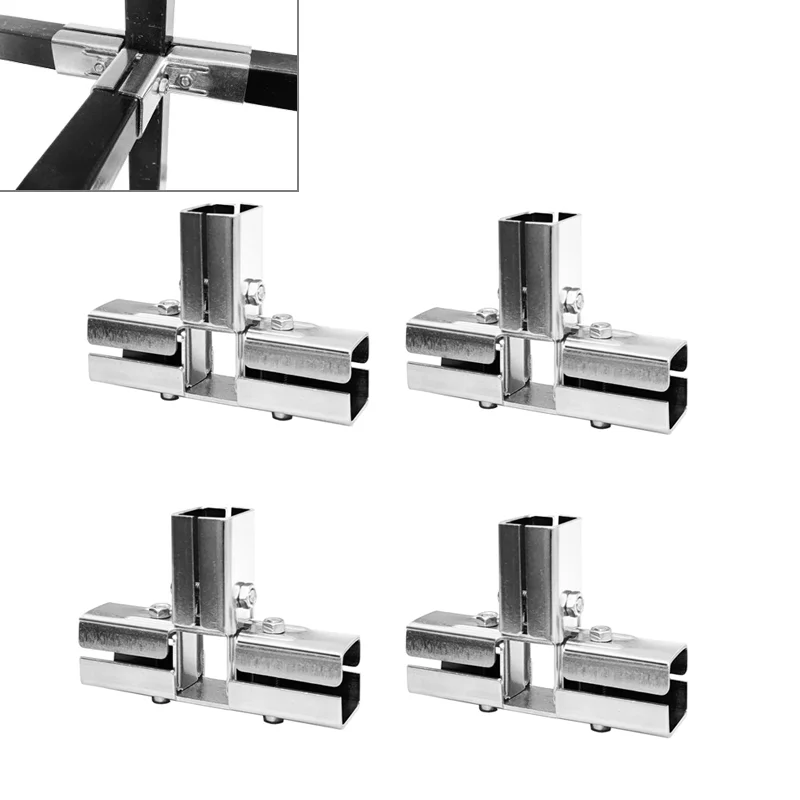 Premium 4Pcs 4‑Way Square Tube Joint Connectors, Robust Easy‑Assemble Fitting Hardware For Versatile DIY Metal Structure