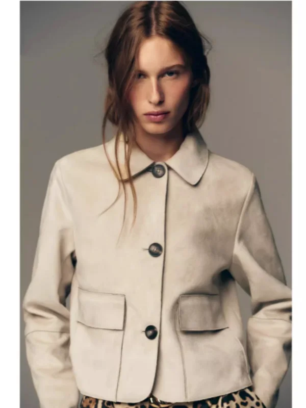 

2025 Autumn New Arrival Women's Commute Sle ort Jaet Pure Color Flip Collar Faux Suede Effect Outerwear Ladies Coat