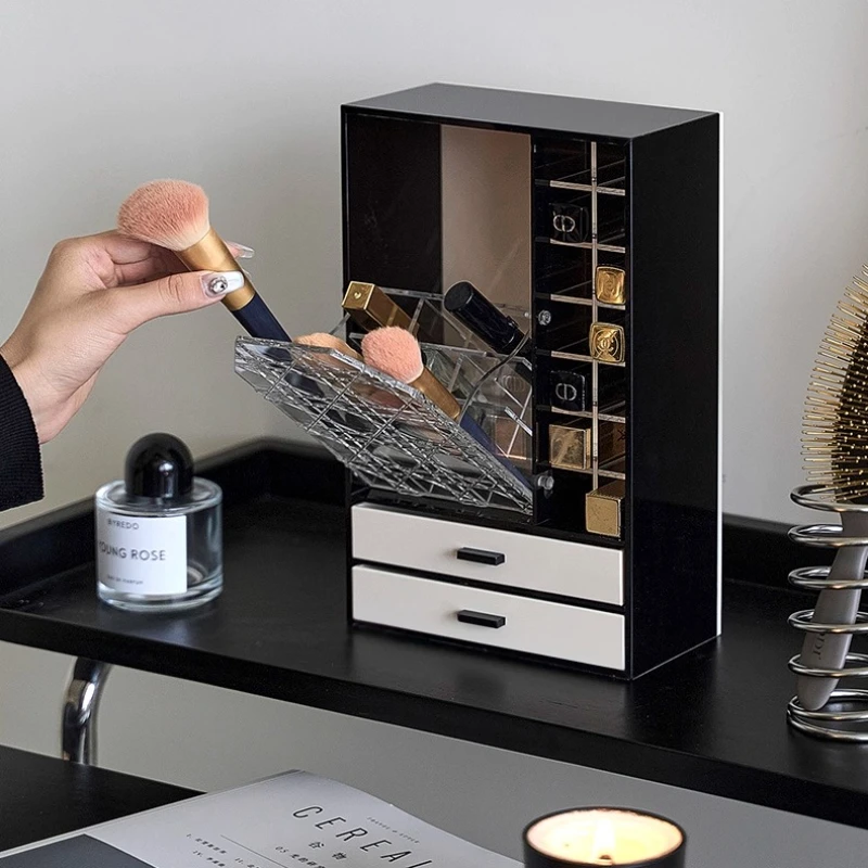 

Акриловый органайзер для макияжа, большая вместительная коробка для хранения косметики с ящиками, винтажный держатель для кистей, настольная витрина для кистей