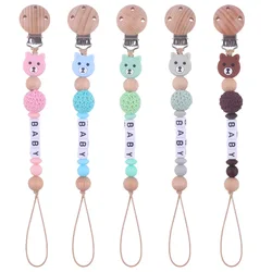 Holz Schnuller Clips Silikon Bär Beiß kette Baby Beißring umwelt freundliche Dummy Clips Halter personal isierten Namen