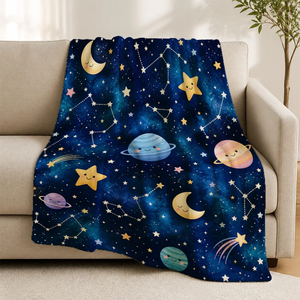 Cosmic Galaxy Stars Planets Moon Throw Blanket for Sofa Couch Decorative Nursery Bedding Plush Cozy Starry Sky Gift for Kids Bab
