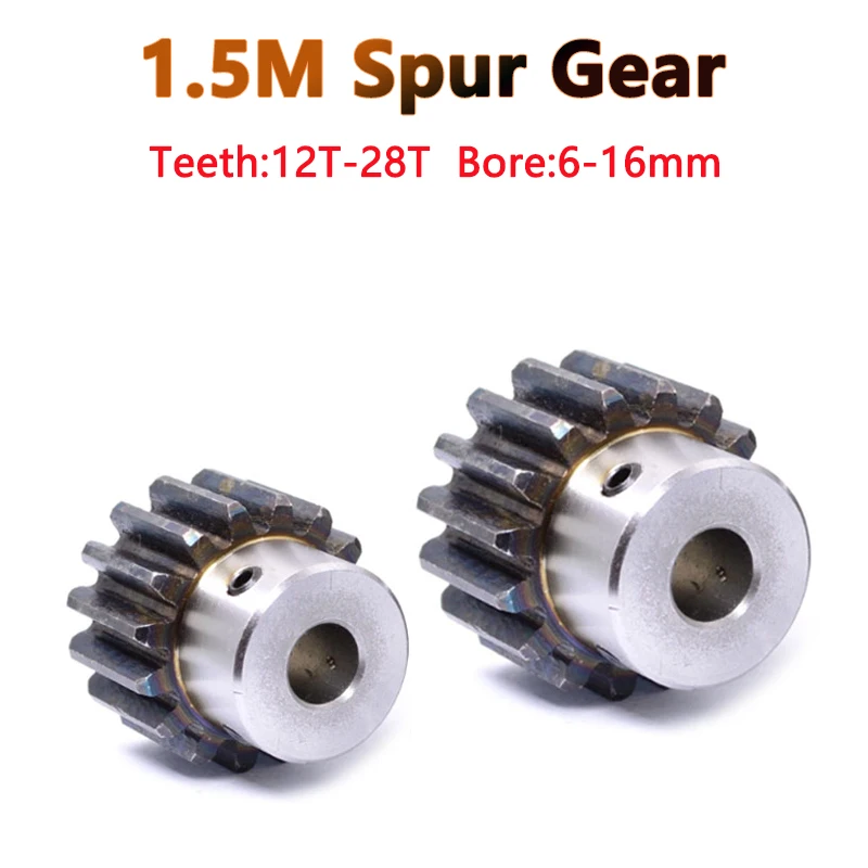 

1PCS 1.5M 12T-28T Spur Gear Pinion Bore 6/8/10/12/14/15/16mm Model 1.5 Motor Gear With Step OD 21mm-45mm Carbon Steel