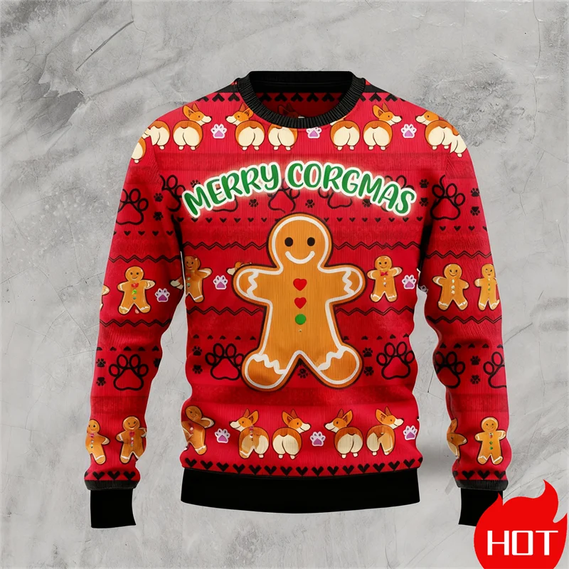 مضحك الزنجبيل سترة ثلاثية الأبعاد المطبوعة الرجال القبيح عيد الميلاد سترة Longsleeve البلوز للجنسين عادية طاقم الرقبة رجالي هدايا عيد الميلاد جديد