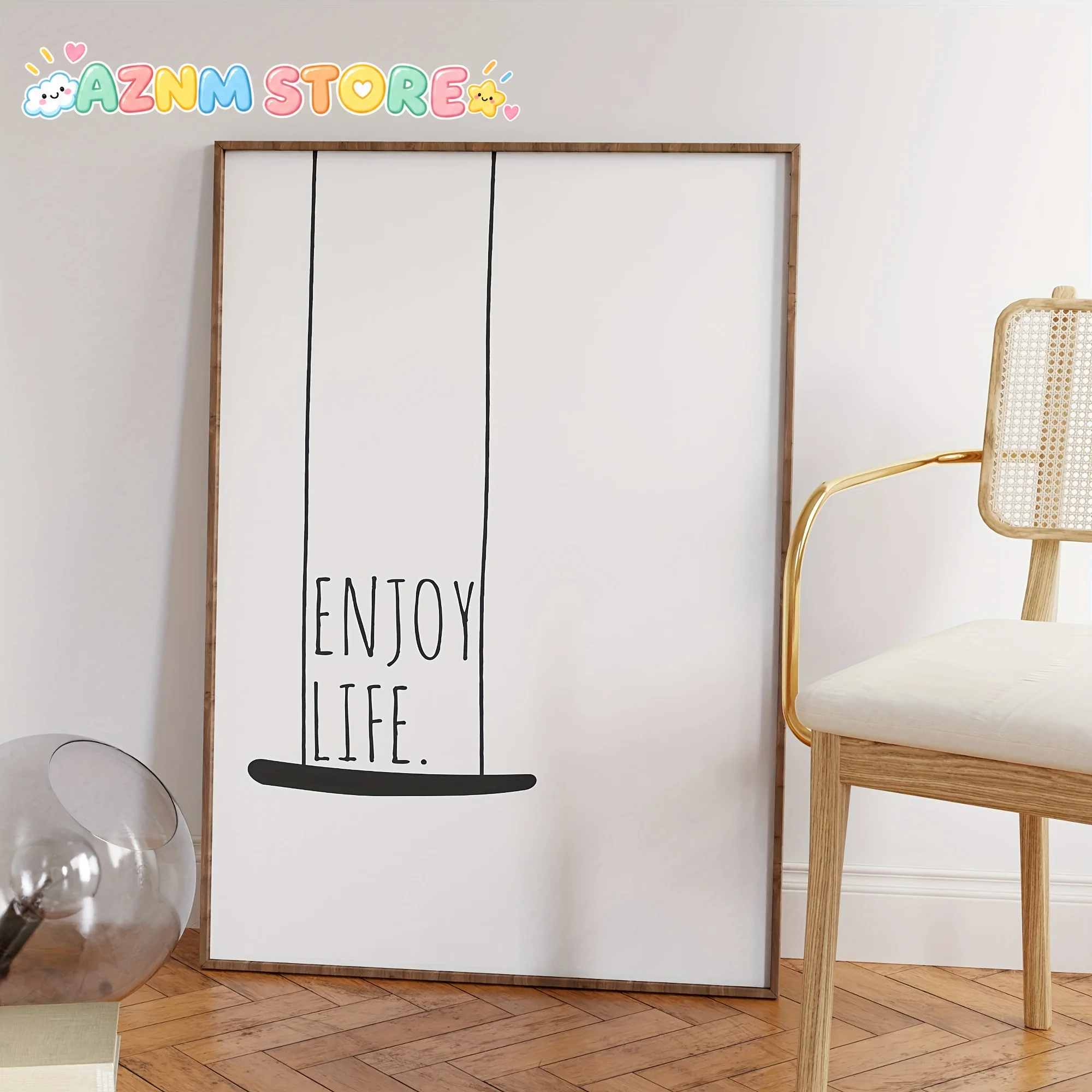 2D Flat 2027 Modern Art Deco 'Enjoy Life' Inspirational Quote Canvas Wall Art - Black & White Bold Typography Frameless Verti