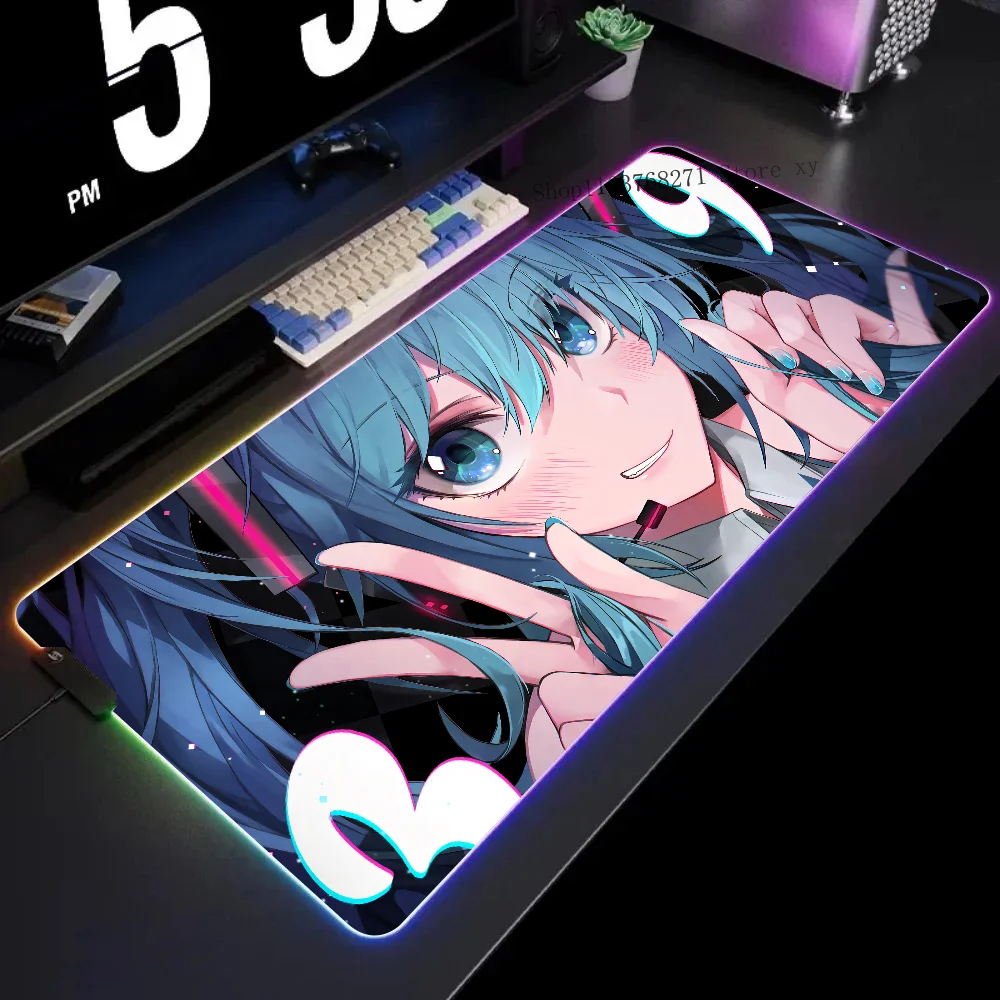 

H-Hatsunes Miku Mousepad XXL RGB Gaming Mouse Pads HD Black Gamer Accessories Large LED
