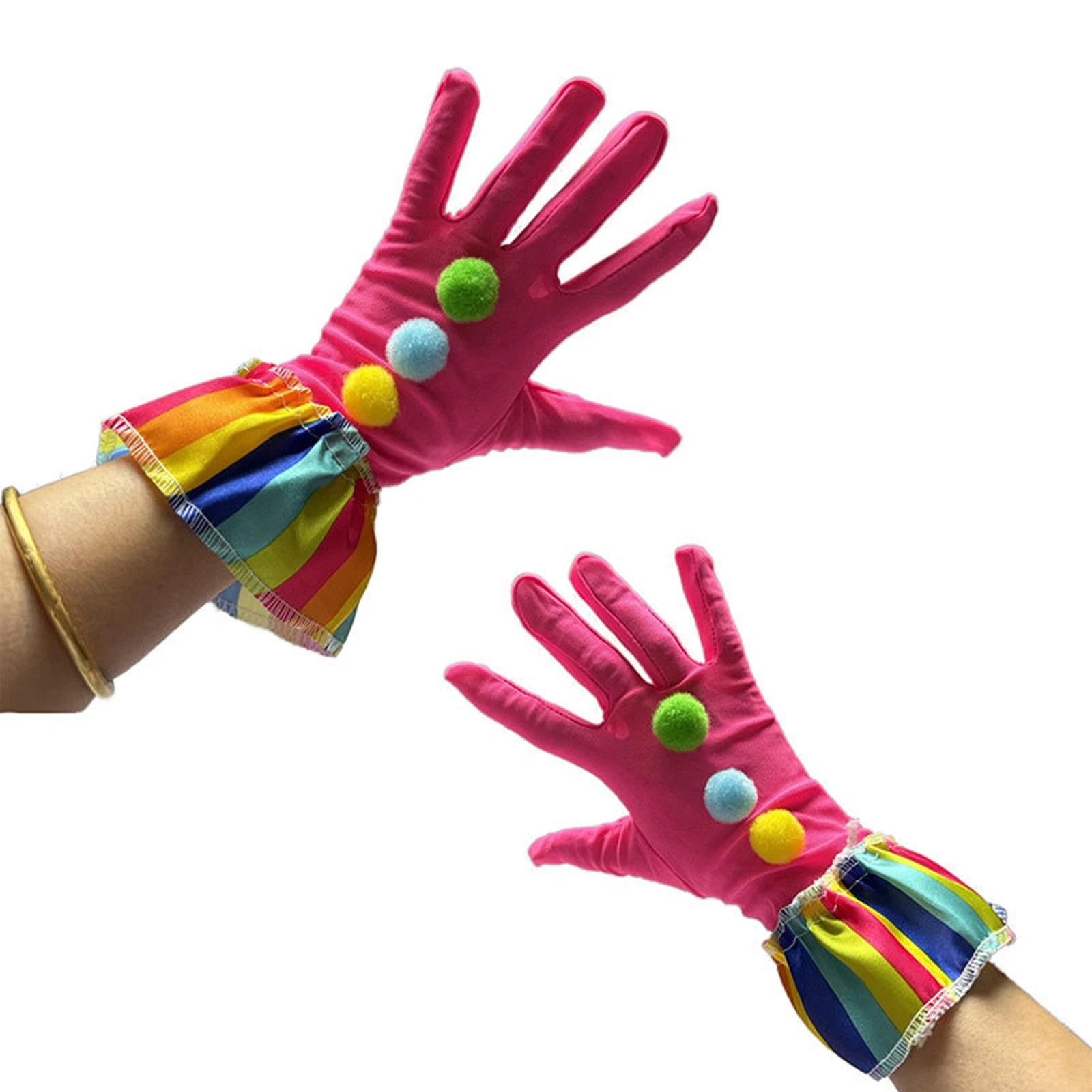 1 쌍 광대 장갑 의류 액세서리 컬러 폼폼 프릴 재미 있은 광대 장갑 무대 공연 드라마 쇼 코스프레 의상