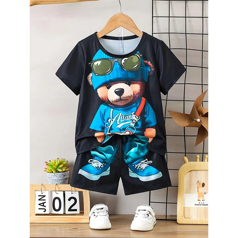 Fashion New Men\'s Sportswear Printed 3D Cute Bear Oversized Men\'s Loose Top T-shirt Summer Casual Breathable Refreshing Suit
