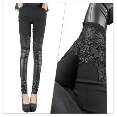 

Женские кружевные кожаные брюки, облегающие брюки на небольшую ногу, подтягивающие ягодицы, девять предметов из полиэфирного волокна, весенний сезон