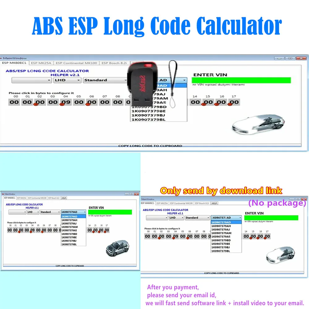 

2024 ABS ESP Long Code Calculator for Bosch ESP units Changes to Adaptations and Codes VAG VCDS VIN number Suports over 20 Cars