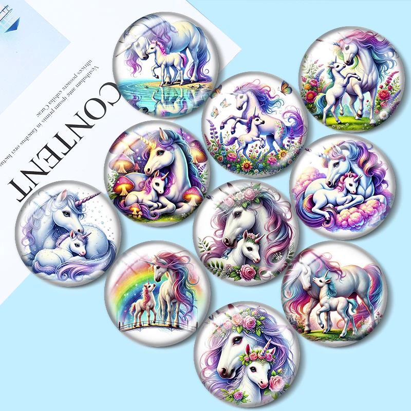 Mother and Baby Unicorn 12mm/18mm/20m/25mm glass cabochon  bracelet pendant rings for jewelry demo earrings back Making findings