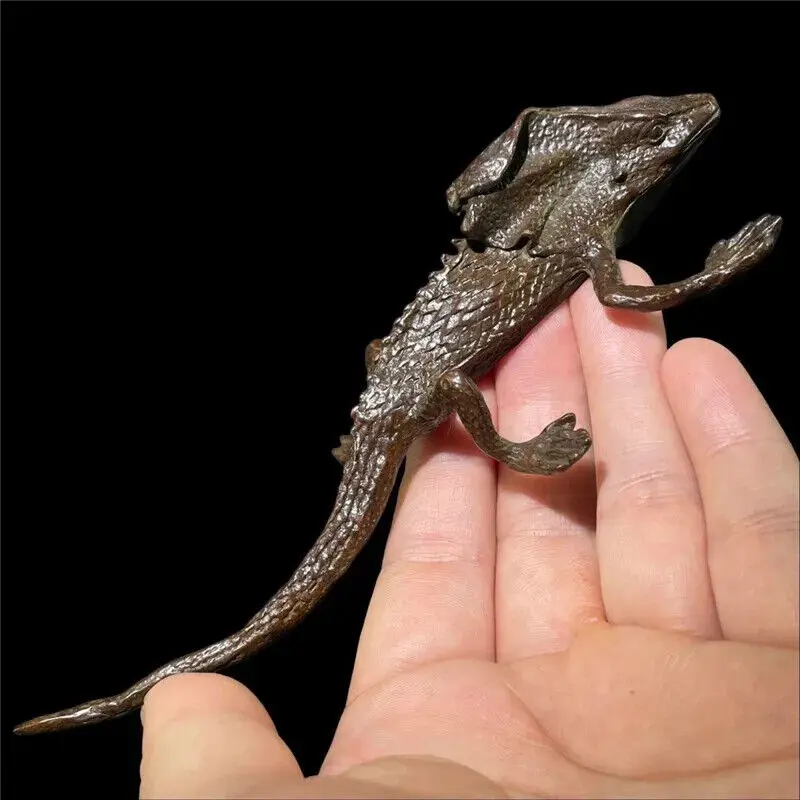 Copper Lizard Statue Decoration Vintage Metal Animal Statue Ornament Statue