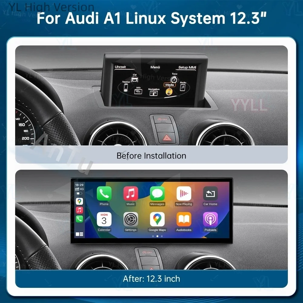 12.3'' Ultra-thin Linux Touch Screen For Audi A1 2012-2018 Car Multimedia Display With Wireless CarPlay Android Auto Unit NEW