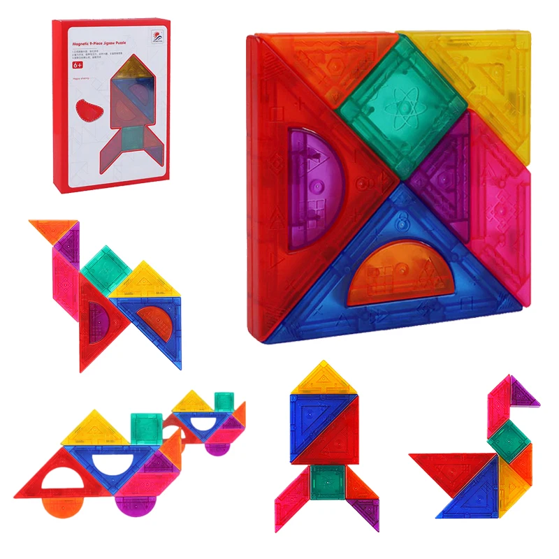 Montessori Magnetic Tangram Jigsaw Toys Children Soma Cube Rainbow Transparent Blocks Color Shape Matching Games Educational Toy