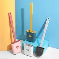 Silicone Toilet Brush Cleaner Flat Head Flexible Soft Bristles Bathroom Cleaning Gap Wall-mounted Brush