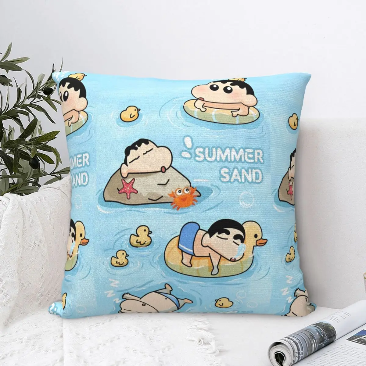 Pillow Cover Crayon Shin-chan Kawaii Miniso Printed Cushion Cover Funny Pillow Case For Chair Sofa Home Decoration Pillowcases