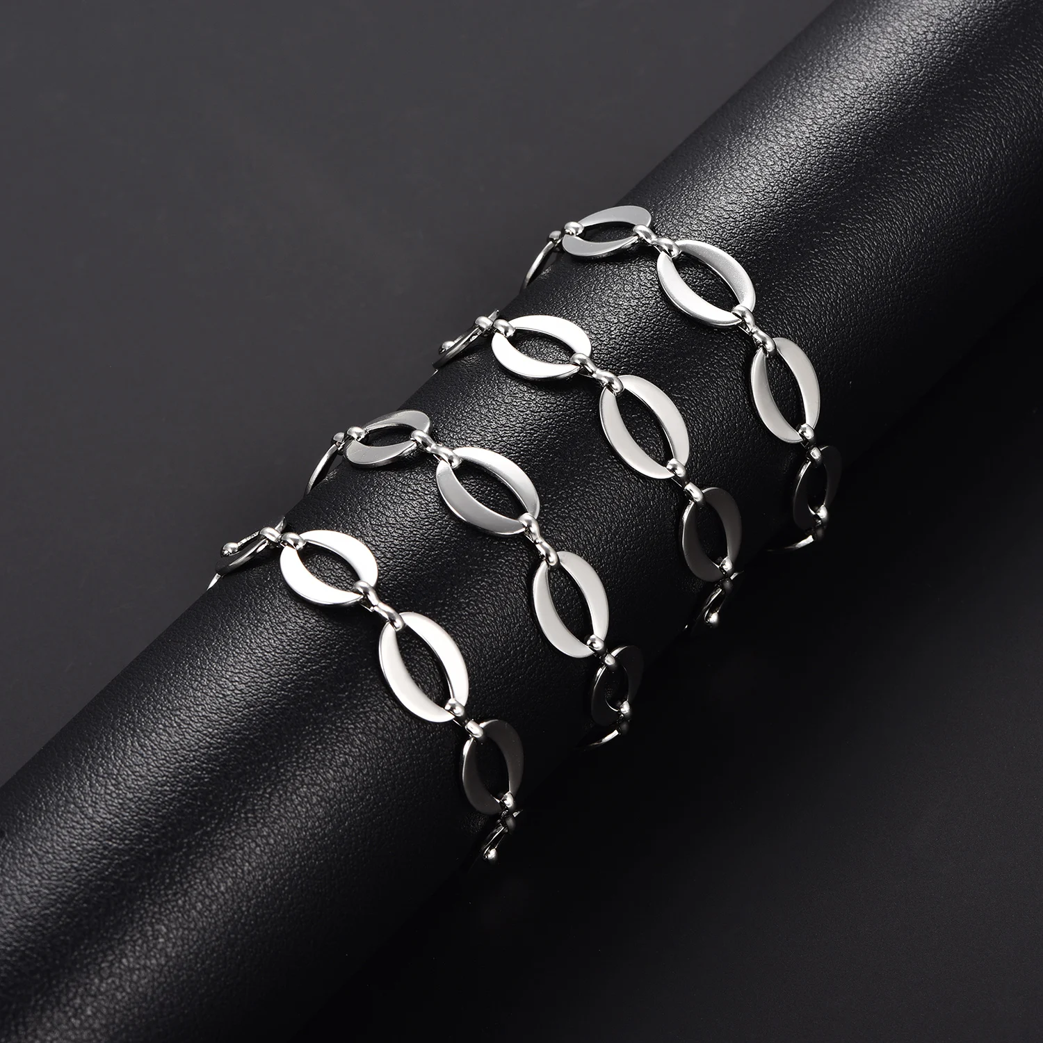 Ovale Form Runde Handkette Edelstahl Armband Fußkettchen Kubanische Gliederkette Damen Herren Metallschmuck Zubehör – Detail 4