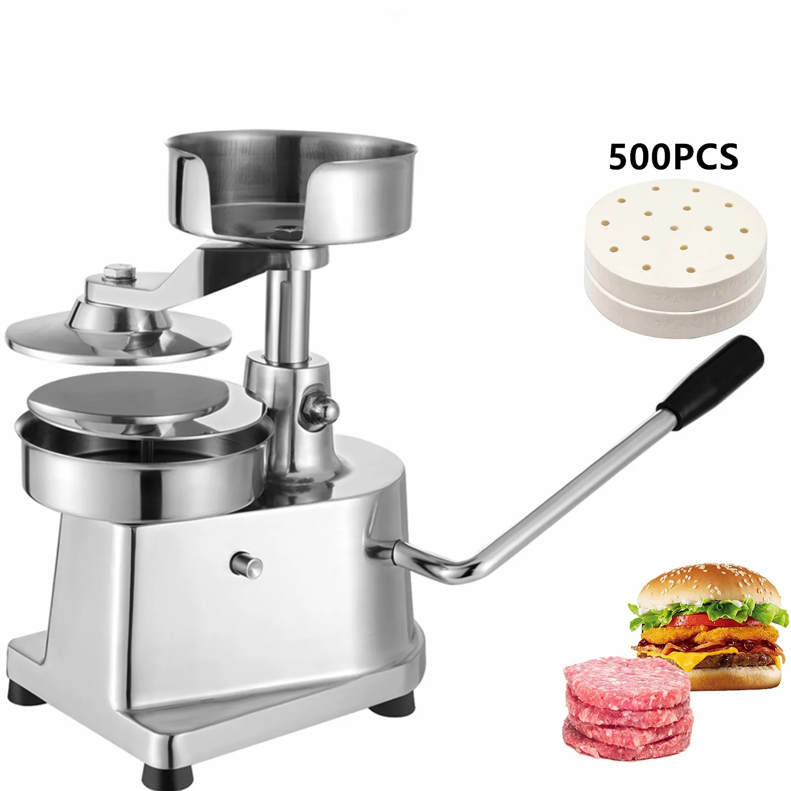 Hamburger Patty Maker 10cm/4inch Stainless Steel Burger Press Heavy Duty Beef Meat Forming Machine With 500Pcs Parchment Paper