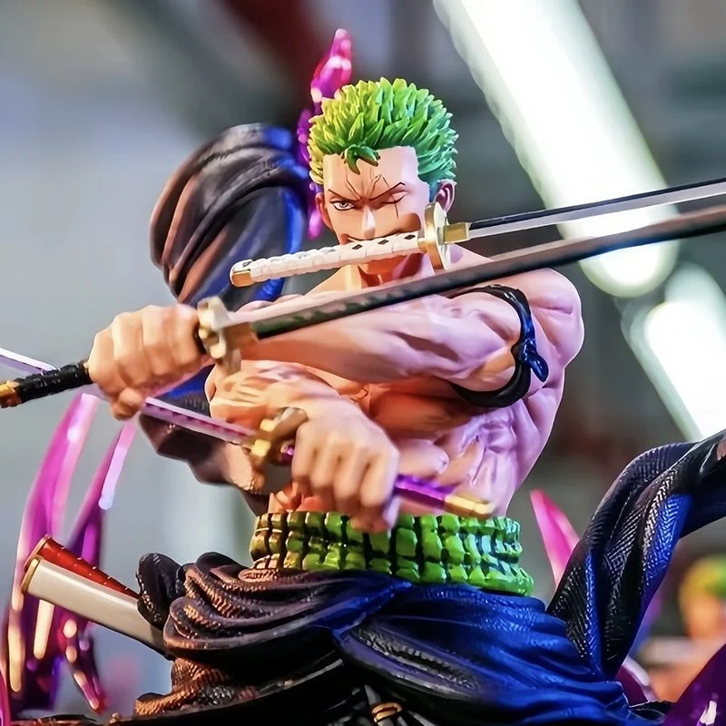 

30cm One Piece Rage Zoro Three Sword Style Anime Figure Model Statue Desktop Decoration