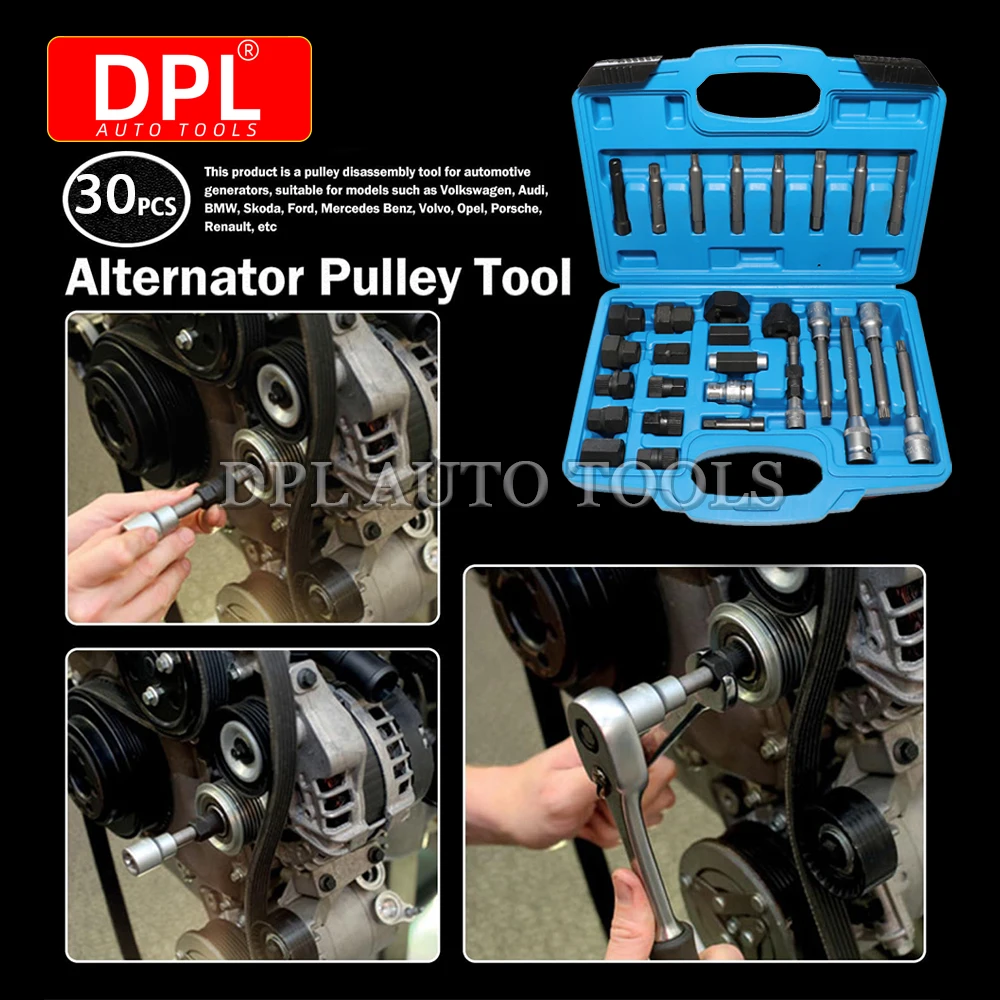 DPL 30pcs Alternator Freewheel Pulley Puller Alternators Tool Set Special Socket Set