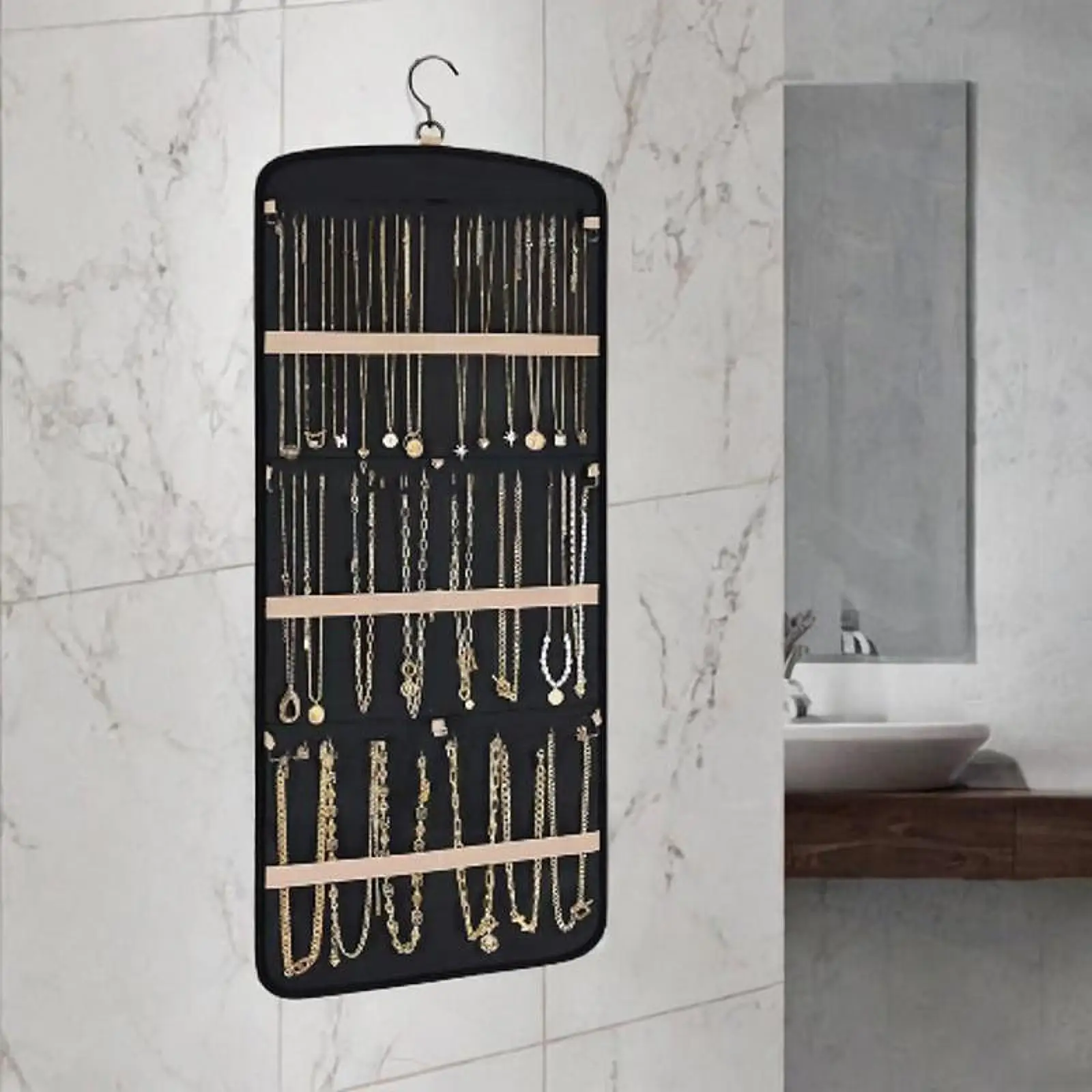 حامل أقراط على شكل قلادة لتنظيم المجوهرات للسفر وباب المنزل باللون الأسود #4