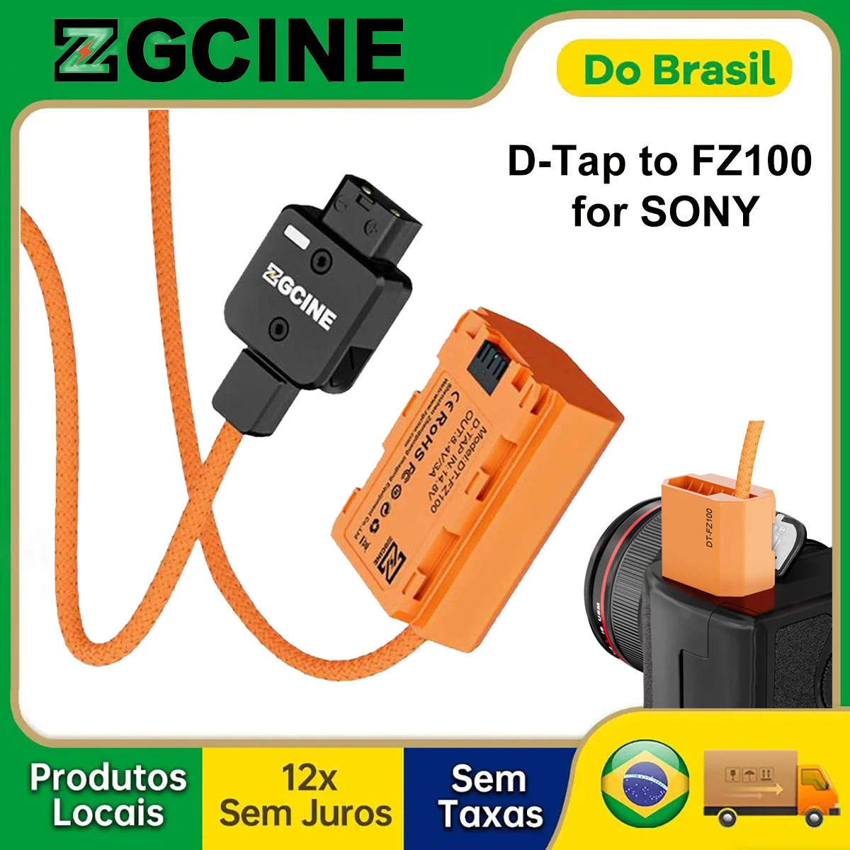 ZGCINE DT-FZ100 D-Tap to NP-FZ100 Dummy Battery Cable with Braided Wire for Sony A6600 ZV-E1 FX3 A7C A7M3 A7S3 A7R3 A1 Outdoor