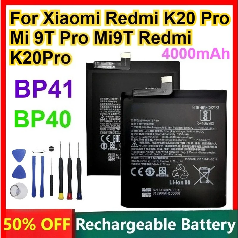 High-Quality BP41 BP40 4000mAh Replacement Battery for Xiaomi Redmi K20 Pro Mi 9T Pro Mi9T for Redmi K20Pro Zero Cycles Battery
