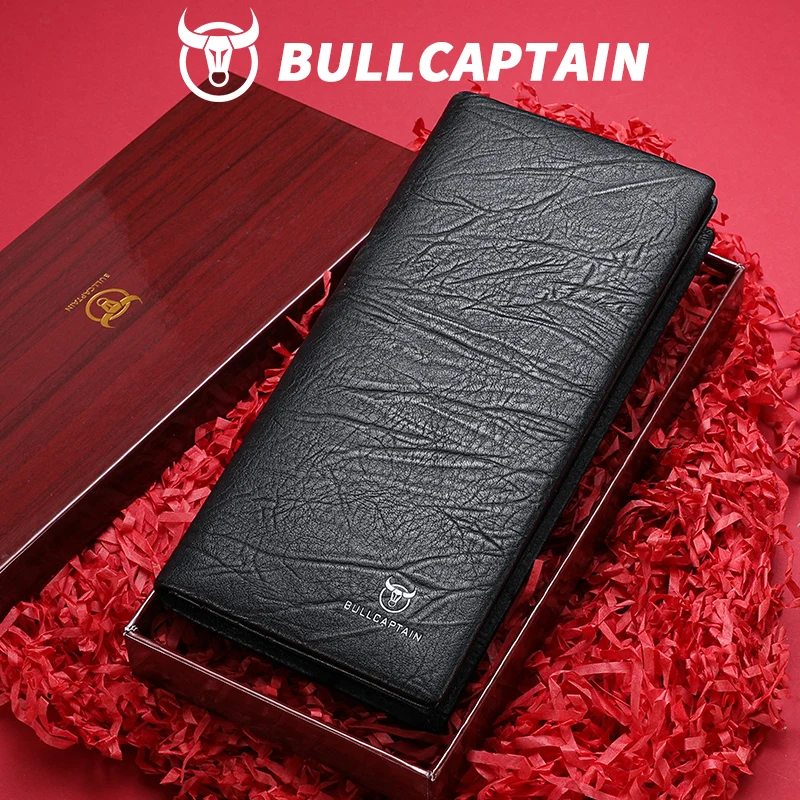 

Мужской длинный кошелек BULLCAPTAIN из натуральной кожи, бумажник из воловьей кожи с несколькими отделениями для карт, функция блокировки RFID, клатч, кошелек для монет