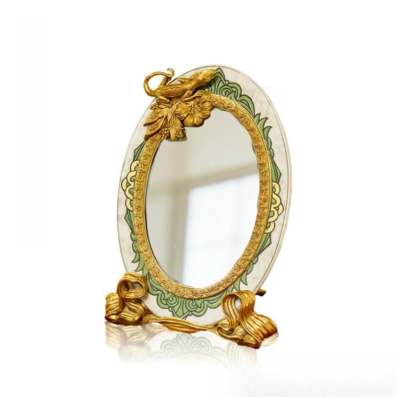 Makeup mirror desktop bedroom dresser mirror vintage light luxury portable decorative mirror ornament