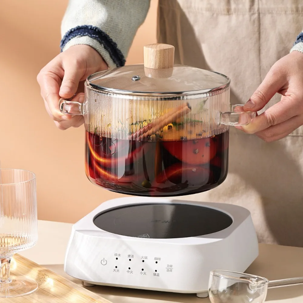 

1.6L High Borosilicate Glass Saucepan Binaural Handle Transparent Soup Pot Heat Resistant with Lid Cooking Pot Microwave Oven