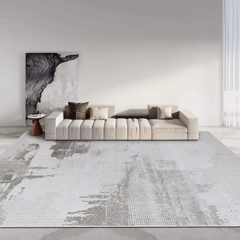 Minimalist Style Plain Polypropylene Polyester Silk Woven Carpet Bedroom Living Room Irregular Pattern Area Rug Set