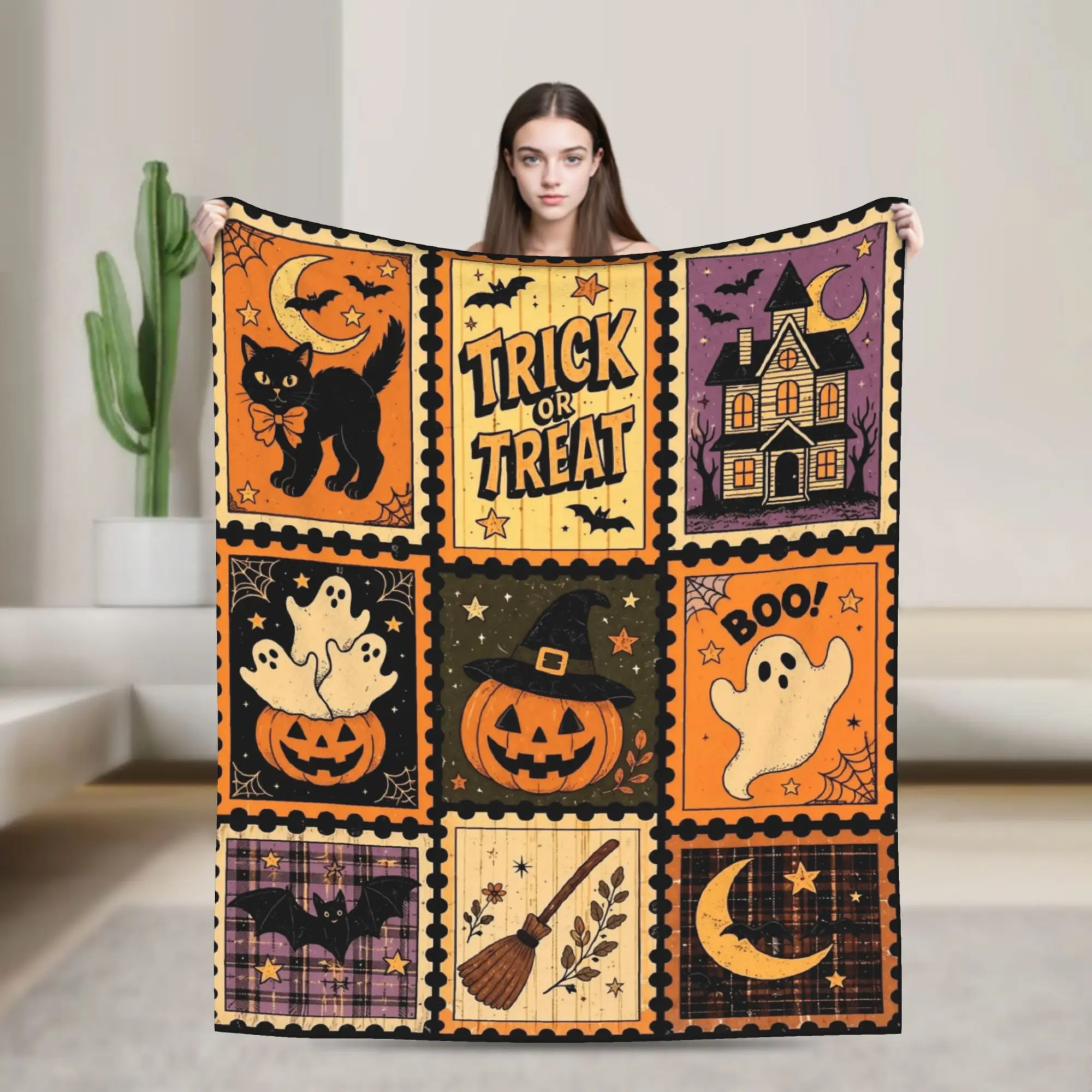 Vintage Collage Halloween Super Soft Blanket Adult Plush Throw Blanket Pattern Living Room Flannel Bedspread Sofa Bed Cover