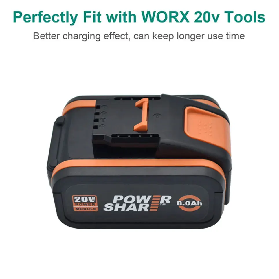 Worx الأصلي 20 فولت 8.0Ah بطارية ليثيوم قابلة للشحن WA3553 WA3551 WA3553.1 WA3570 لجميع أدوات WORX الكهربائية والحديقة #2