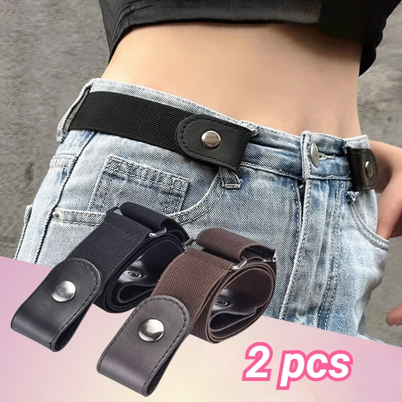 

2PCS Adjustable Stretch Elastic Waist Band Invisible Belts Buckle-Free Belt for Women Men Jean Pants Dress No Buckle Easy ToWear