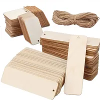 Rectangle Shape Unfinished Wood Pieces Wooden Pendants Gift Tags with Hole and Jute Rope for DIY Craft Projects Hanging Decor