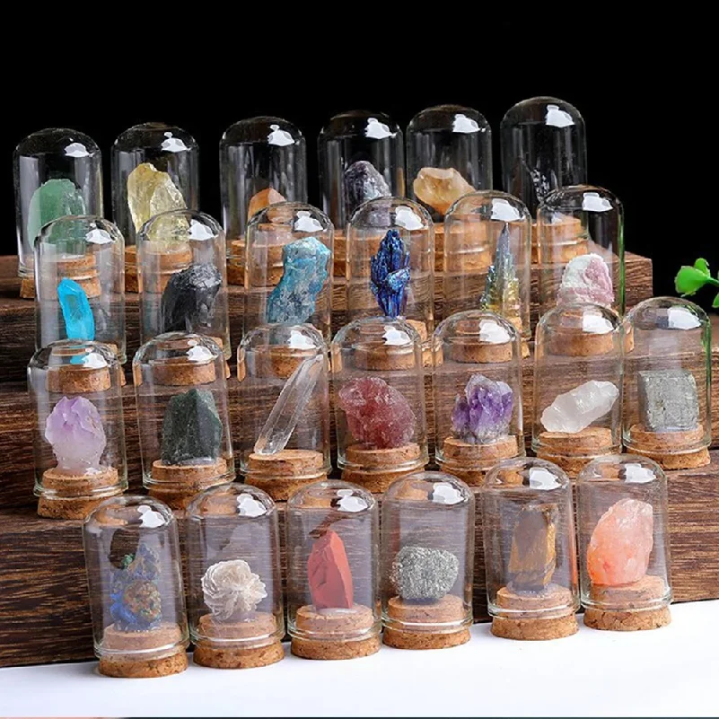 Natural Raw Stone Crystal Mineral Glass Display Jar Specimen Collections Children Popular Science Teaching Tool Gift Home Decor