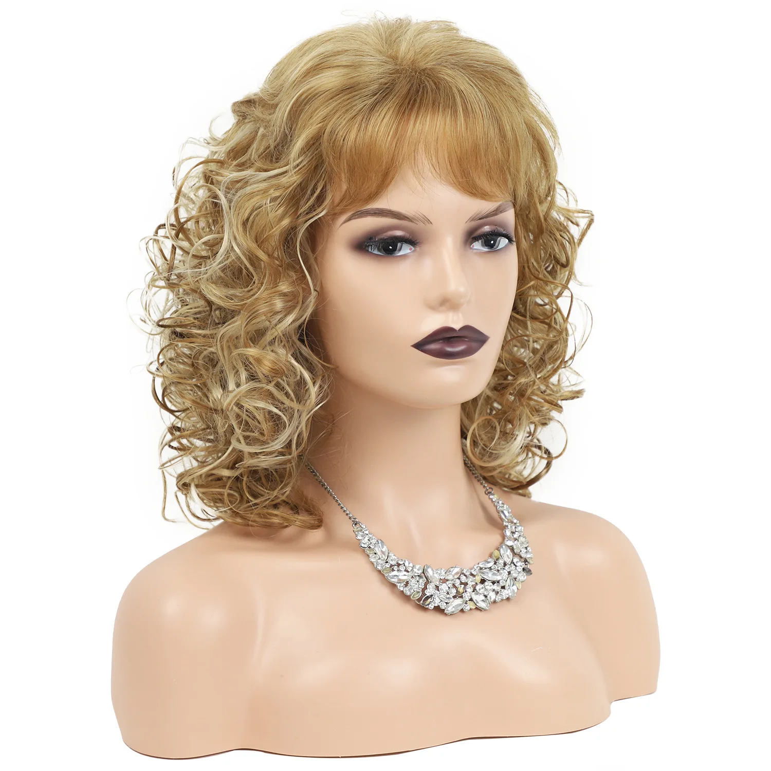 Gradient Brown Cross Dyed Bangs Retro Small Roll Medium Short Wig, With A Sense Of Design And Easy To Wear