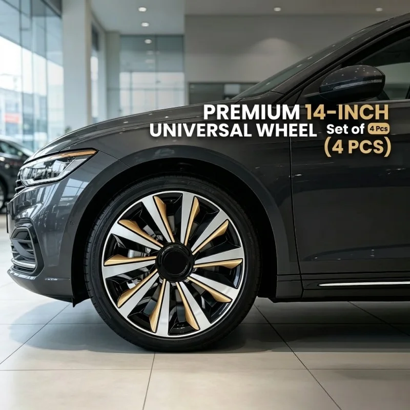 4Pcs 14 Inch Universal Wheel Cover Hubcaps Silver Gold Car Rim Hub Cap Protector Replacement Wheel Trims Set Auto Accessories
