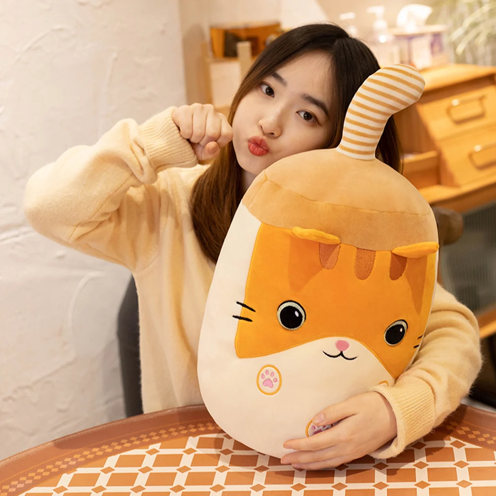 Cuddly Cat กระต่ายสุนัขฟองชาถ้วยของเล่นตุ๊กตาการ์ตูนตุ๊กตา Boba ตุ๊กตา Squishy สตรอเบอร์รี่หยุดชั่วคราว Nap หมอนเตียงโซฟาตกแต่ง