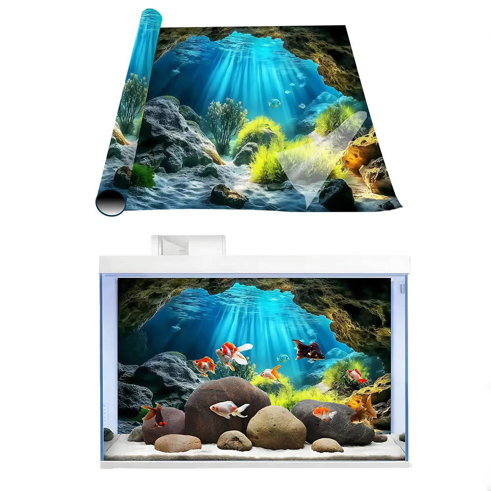 Sunshine Seaweed Cave，Fish tank background painting, Aquarium  painting sticker, Front self-adhesive，Landscape ornaments