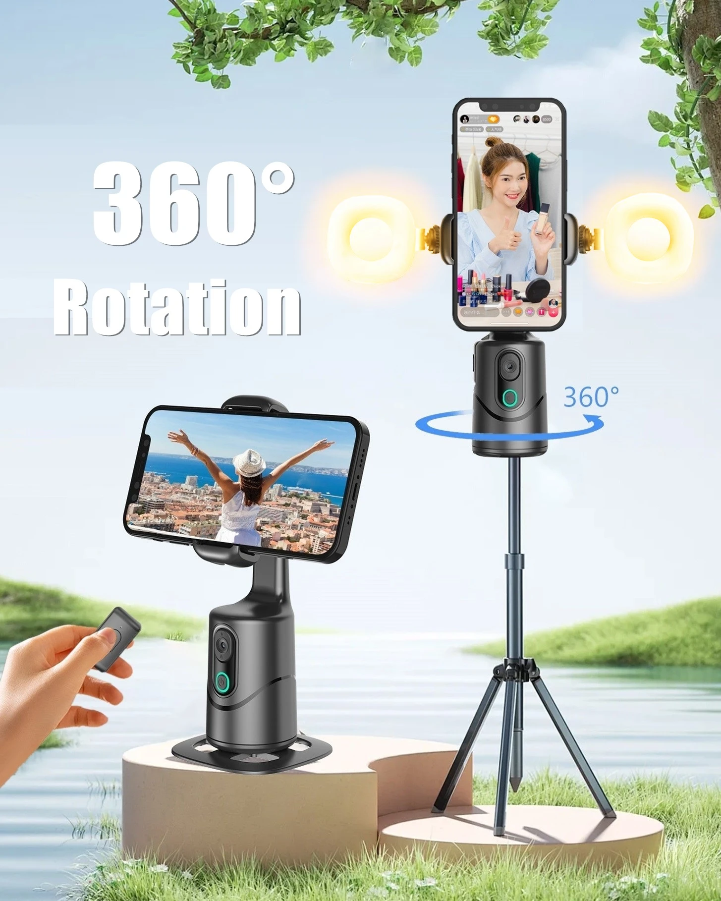 Gimbal Estabilizador com Obturador Remoto, 360 ° Grau, Área de Trabalho, Rastreamento Facial, Selfie Stick, Fotografia Móvel, Tiktok, Ao Vivo