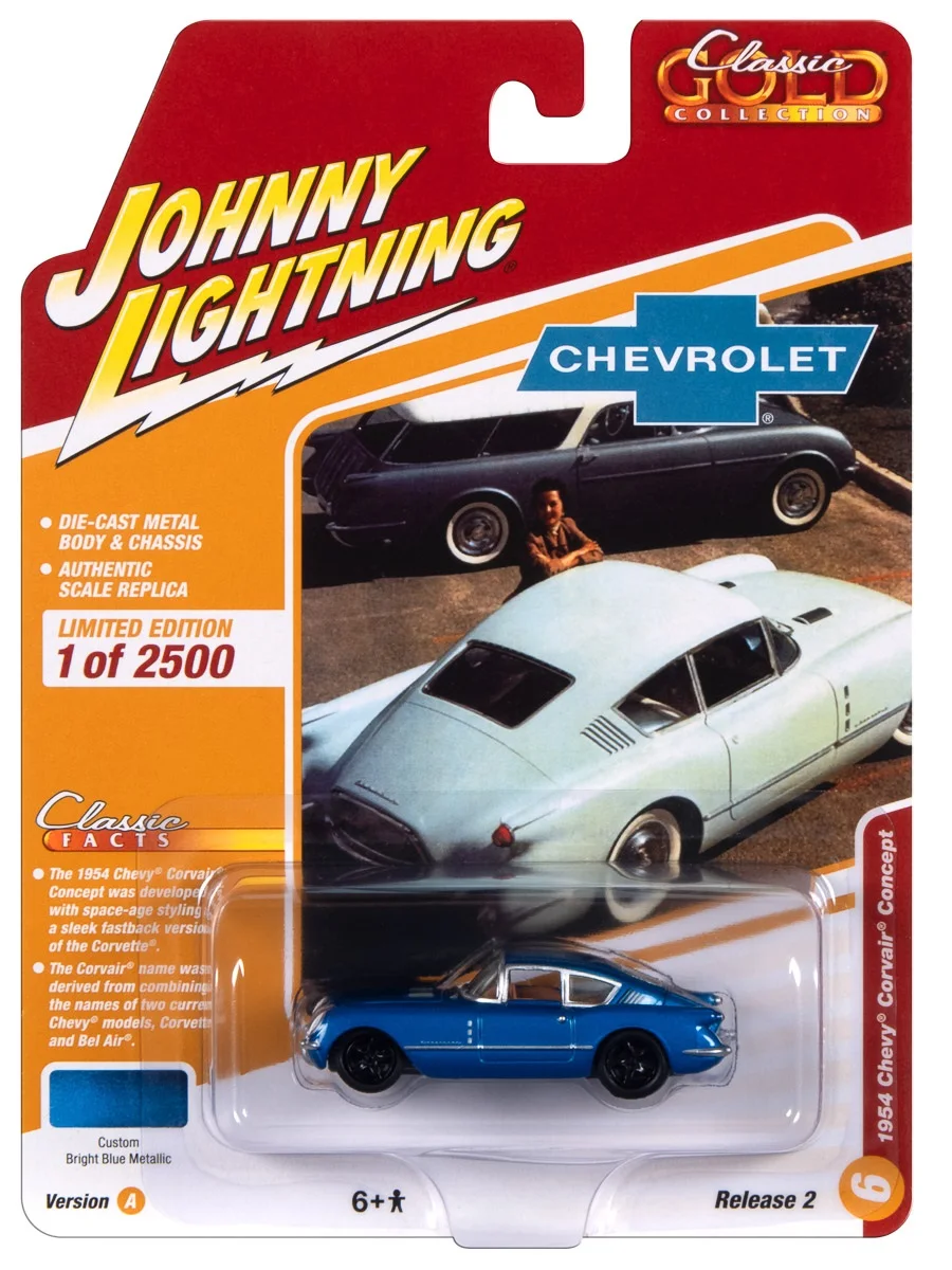 

Johnny Lightning 1/64 JL A6 1954 Corvair Concept Car Trublue Metallic Die-cast Alloy Car Model Gold Classic Collection