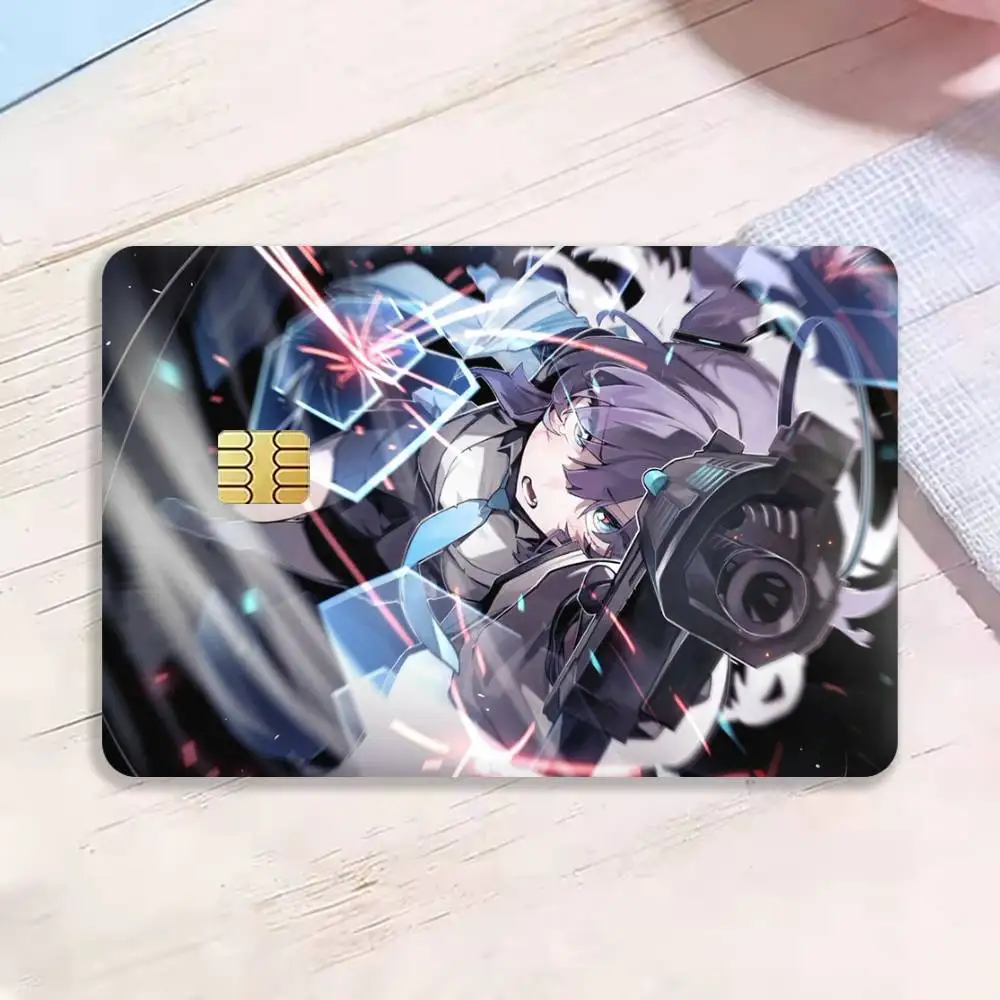 B-Blue A-Archive Y-Yuuka 4pcs 1Set Laser Holographic Sticker Skin Cover for Credit Bank Debit Card