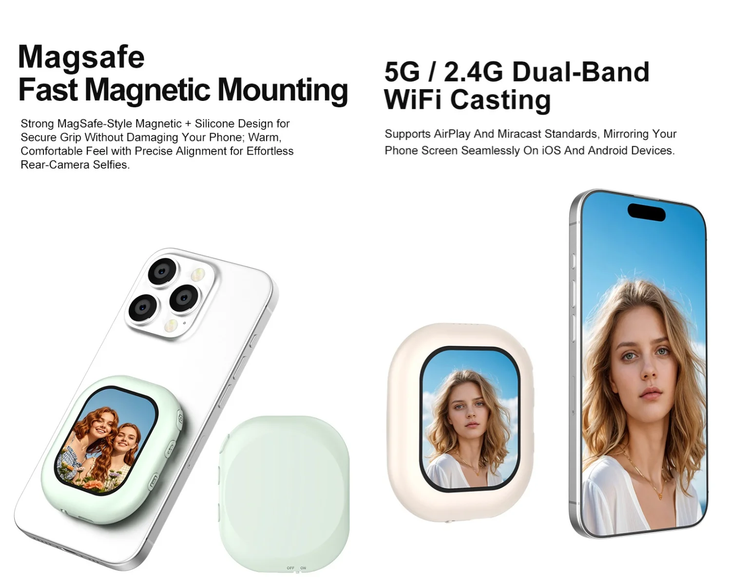 Mini Magnetic Selfie Screen Monitor Wireless Back Camera Shooting for iPhone Android Phone Vlog Live Photography Accessory