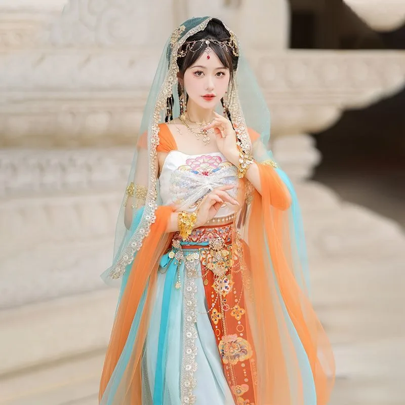 Donne in stile cinese Dunhuang Feitian Hanfu stile esotico regione occidentale Princess Dance Set abbigliamento da spettacolo teatrale